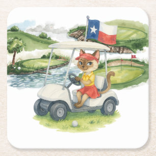 Posavasos Cuadrado De Papel Golf Texas para los amantes del gato