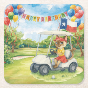 Posavasos Cuadrado De Papel Golf Texas tema para gatos amantes de la cola de p
