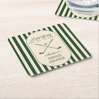 Posavasos Cuadrado De Papel Golf "Último swing antes del anillo" Nupcial