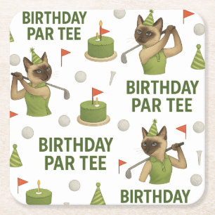 Posavasos Cuadrado De Papel Golfer 60 cumpleaños para el amante del gato