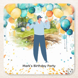 Posavasos Cuadrado De Papel Golfer Par Tee por Fiesta
