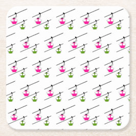 Posavasos Cuadrado De Papel Góndolas rosas y verdes