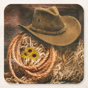 Posavasos Cuadrado De Papel Gorra Cowboy