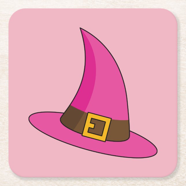 Posavasos Cuadrado De Papel Gorra de bruja rosa (Anverso)