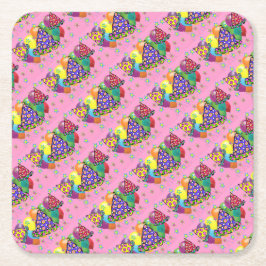 Posavasos Cuadrado De Papel Gorras de Birthay Fiesta