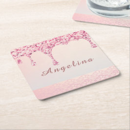 Posavasos Cuadrado De Papel Goteo de brillo glamuroso rosa elegante