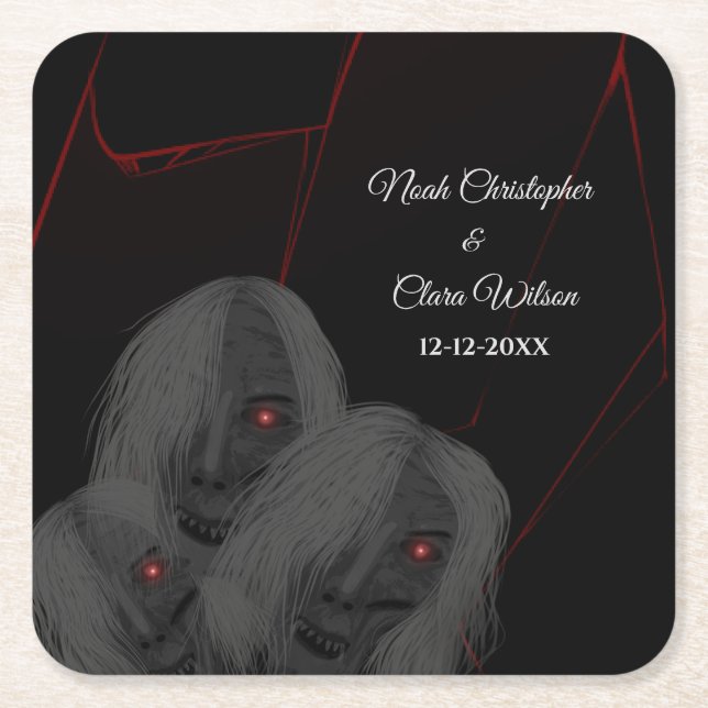 Posavasos Cuadrado De Papel Gothic Black Ghosts - Dark Moody Halloween (Anverso)