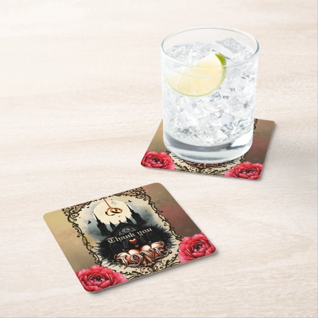 Posavasos Cuadrado De Papel Gothic Moon –Eternal Love Beneath the Midnight Sky (In situ)