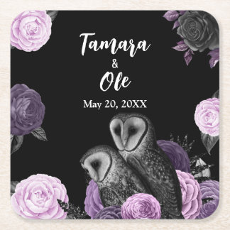 Posavasos Cuadrado De Papel Gothic Owls Wedding