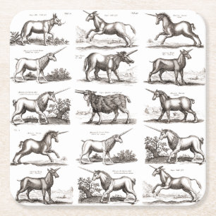 Posavasos Cuadrado De Papel Grabado Antiguo de Unicornio Especimen de Zoología