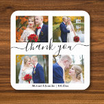 Posavasos Cuadrado De Papel gracias, mínimo 4 moda de boda de collage de fotos<br><div class="desc">elegante gracias,  mínimo cuatro fotos boda de collage</div>