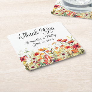 Posavasos Cuadrado De Papel Gracias por la fiesta de bodas de montaña rusa