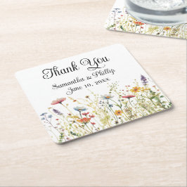 Posavasos Cuadrado De Papel Gracias por la fiesta de bodas de montaña rusa