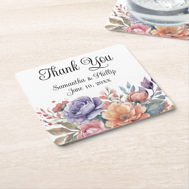 Posavasos Cuadrado De Papel Gracias por la fiesta de bodas de montaña rusa (En perspectiva)