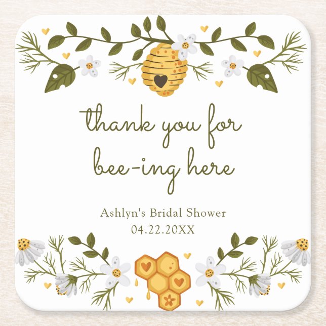 Posavasos Cuadrado De Papel Gracias por ser un Soporte de Papel Abeja (Anverso)