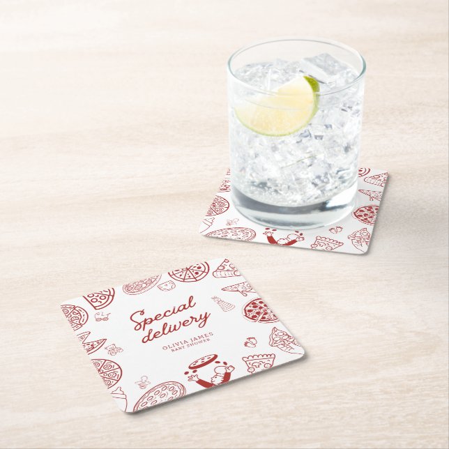 Posavasos Cuadrado De Papel Graciosa pizza de parto especial para bebé (In situ)