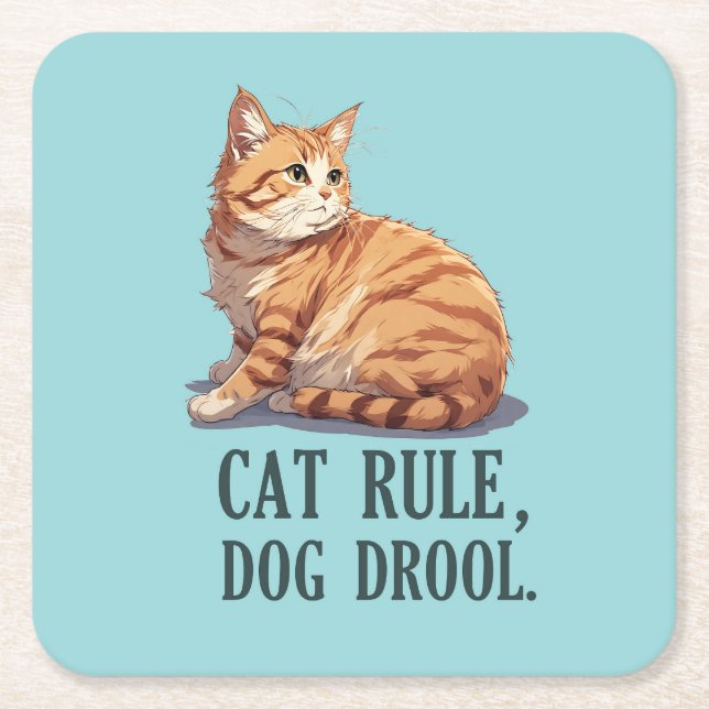 Posavasos Cuadrado De Papel Graciosa regla de gatos perro Drool simple escayol (Anverso)