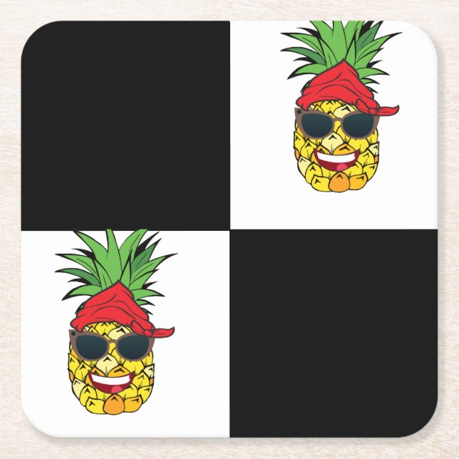 Posavasos Cuadrado De Papel Graciosas Plazas Blanco Y Negro (Anverso)