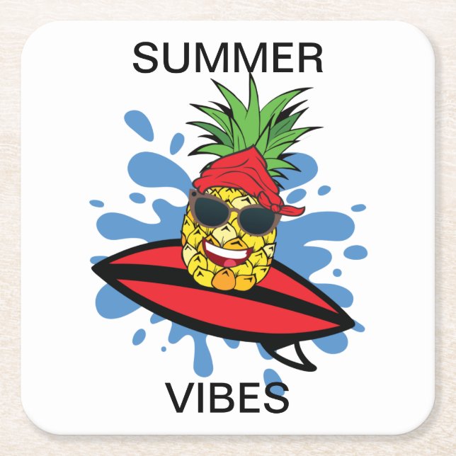 Posavasos Cuadrado De Papel Gracioso Birthday Surfing Pineapple (Anverso)