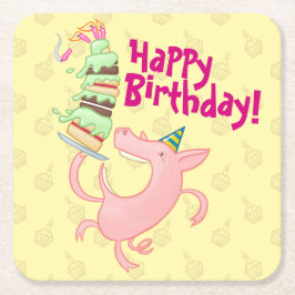 Posavasos Cuadrado De Papel ¡Gracioso Cerdo Feliz Cumpleaños! Personalizado de