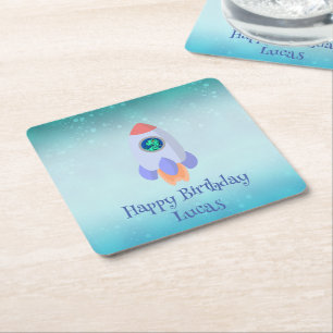 Posavasos Cuadrado De Papel Gracioso cohete de dinosaurios T-rex niño de la es