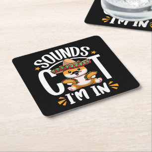 Posavasos Cuadrado De Papel Gracioso gato Cinco De Mayo Regalo Sombrero Tacos