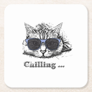 Posavasos Cuadrado De Papel Gracioso Gato Escalofriante Con Gafas De Sol Cuest