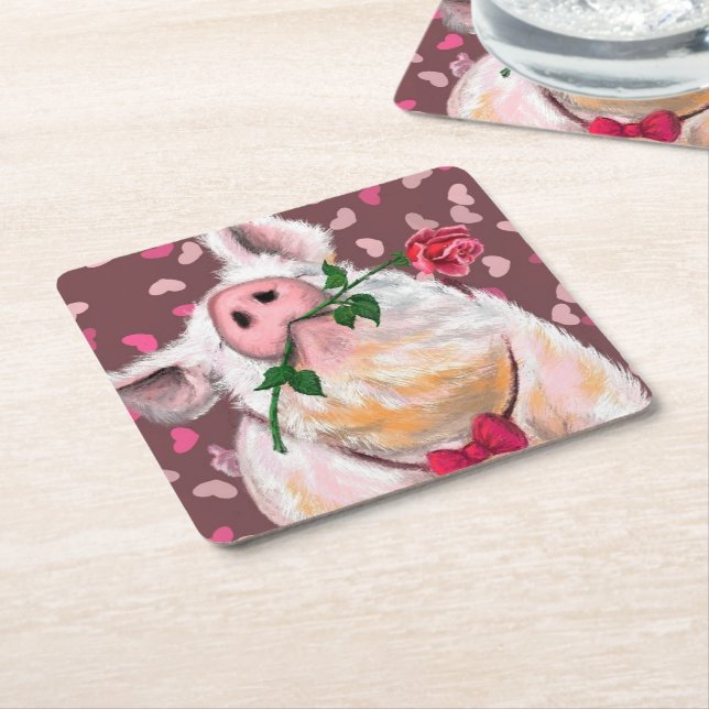 Posavasos Cuadrado De Papel Gracioso papel de montaña de papel caballero cerdo (En perspectiva)