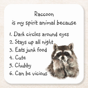 Posavasos Cuadrado De Papel Gracioso Raccoon Spirit Animal Humor