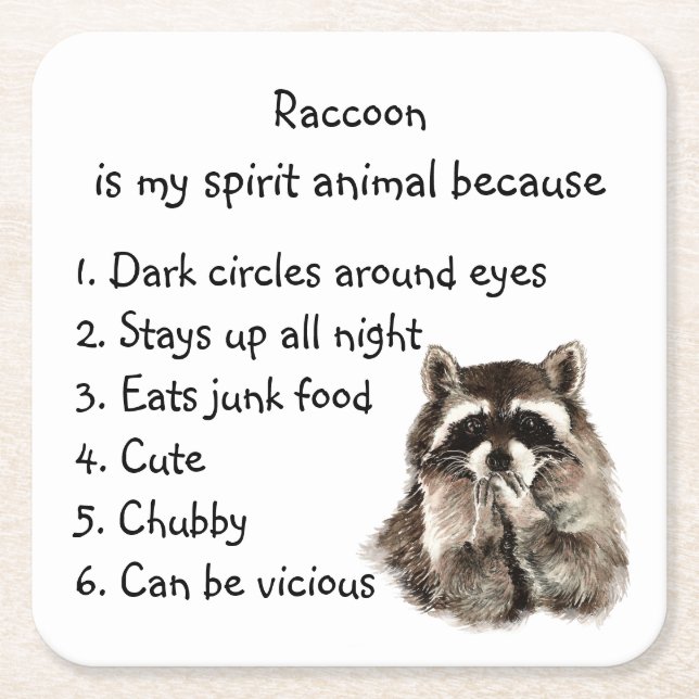 Posavasos Cuadrado De Papel Gracioso Raccoon Spirit Animal Humor (Anverso)