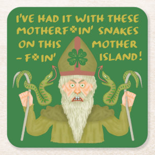 Posavasos Cuadrado De Papel Gracioso Saint Patrick's Day Snakes Chiste Green I
