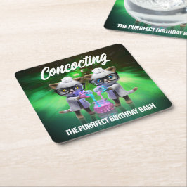 Posavasos Cuadrado De Papel Graciosos científicos de gatos mal pensados Cumple