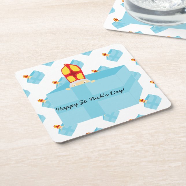 Posavasos Cuadrado De Papel Graciosos niños adorables Art St Nicholas Sinterkl (En perspectiva)