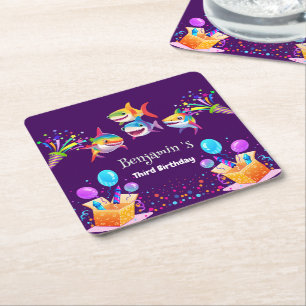 Posavasos Cuadrado De Papel Graciosos niños fiestas de globo de globo de cumpl