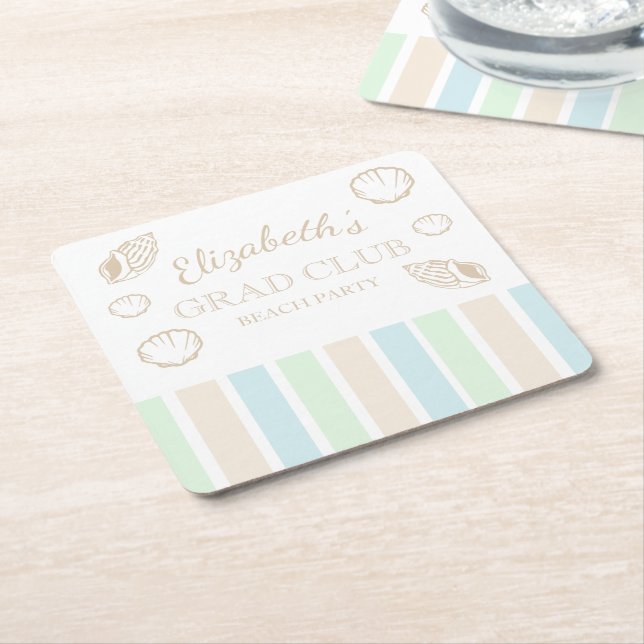 Posavasos Cuadrado De Papel Grad Club Beach Party (En perspectiva)
