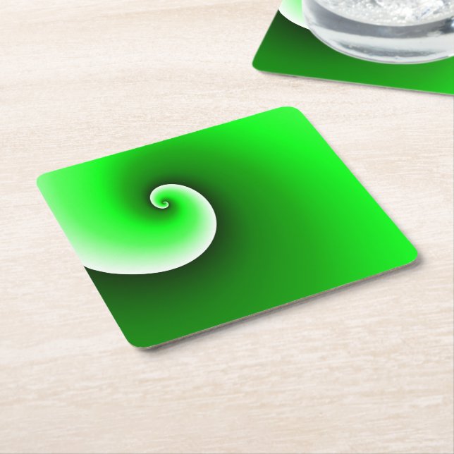 Posavasos Cuadrado De Papel Gradiente en espiral verde blanco (En perspectiva)