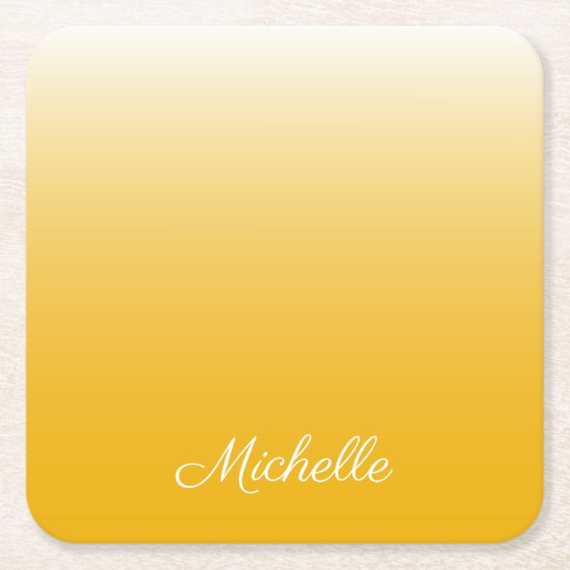 Posavasos Cuadrado De Papel Gradiente personalizado amarillo oscuro (Anverso)