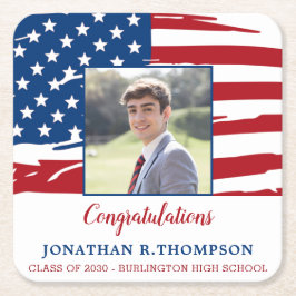 Posavasos Cuadrado De Papel Graduación de Bandera Americana Militar Patriótica