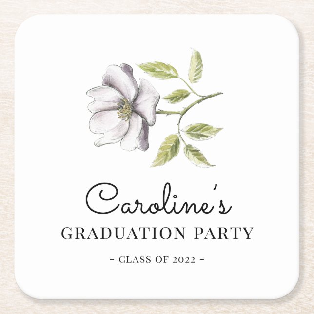 Posavasos Cuadrado De Papel Graduación de Flor Silvestre 2022 (Anverso)