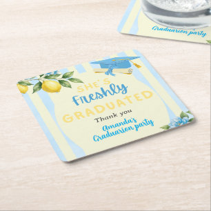Posavasos Cuadrado De Papel Graduación de Limón con Raya Azul Fresca