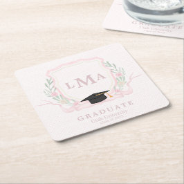 Posavasos Cuadrado De Papel Graduación de Monograma Coquette
