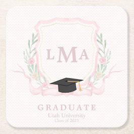 Posavasos Cuadrado De Papel Graduación de Monograma Coquette