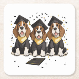 Posavasos Cuadrado De Papel Graduación de Perros de Hound Basset