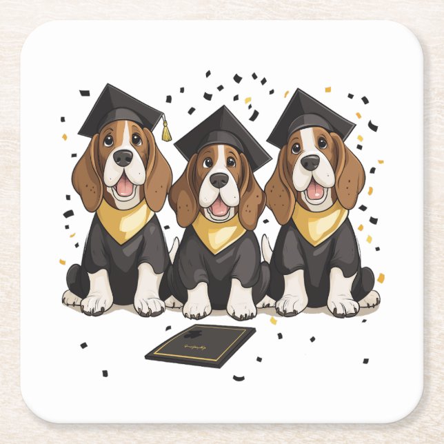 Posavasos Cuadrado De Papel Graduación de Perros de Hound Basset (Anverso)