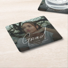 Posavasos Cuadrado De Papel Graduación de Secundaria con Foto Moderna