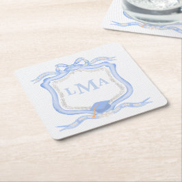 Posavasos Cuadrado De Papel Graduación en monograma de Boda Preppy