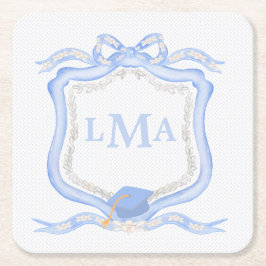 Posavasos Cuadrado De Papel Graduación en monograma de Boda Preppy