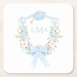 Posavasos Cuadrado De Papel Graduación en Monograma Preppy Southern Gingham