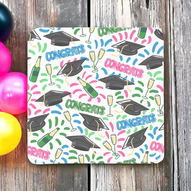 Posavasos Cuadrado De Papel Graduación Felicitaciones Champagne Confetti Color (Subido por el creador)