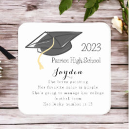 Posavasos Cuadrado De Papel Graduación Fun Facts Grad Cap Personalizado